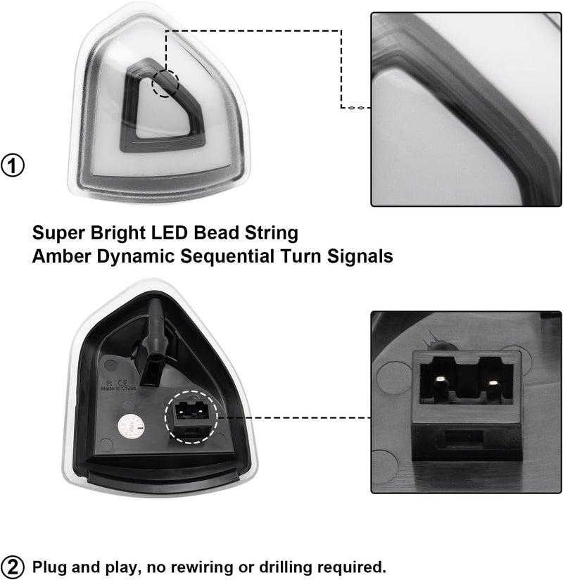 Aexploer Side Tow Mirror Turn Signal Lights LED Compatible with Ram 1500 2010-2023/for Ram 1500 Classic 2019-2022/for Ram 2500 2010-2018/for Ram 3500 2010-2021 Amber Yellow Blink Marker (Clear Len) - Image 5